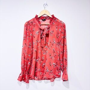 RW&CO. Pink floral shiny blouse